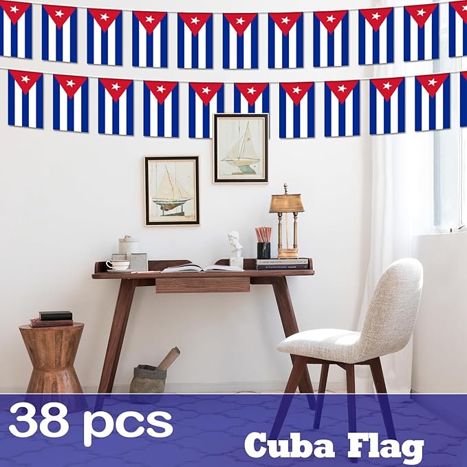 Cuba String Flag Pennant Banner - 38 Flags, 42 Feet Small Mini Cuban Flags Bunting Banner for Country Decoration, School, Party, Sports Events