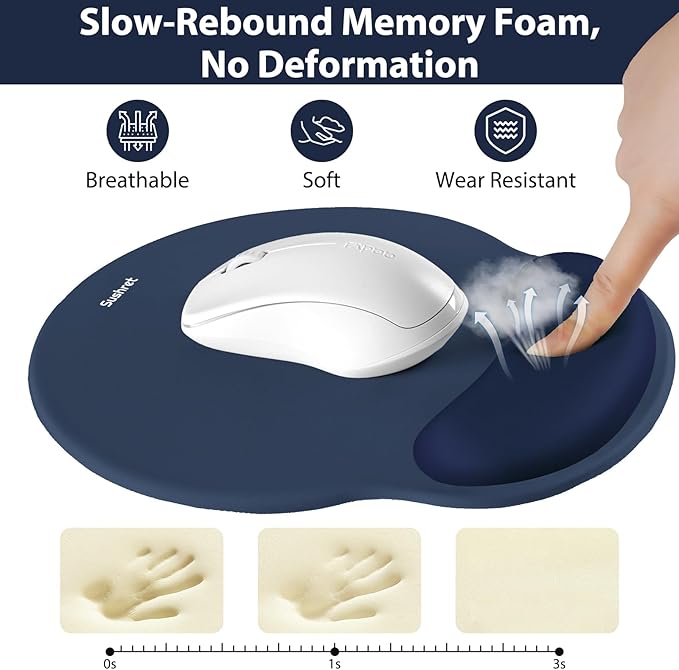 Mouse Pad and Keyboard Wrist Rest, 3-in-1 Gel Memory Foam Ergonomic Mouse Pad with Wrist Rest Set, Gaming Mousepad Arm Cushion Support for Computer Office Desk Accessories Cute Setup,Dark Blue