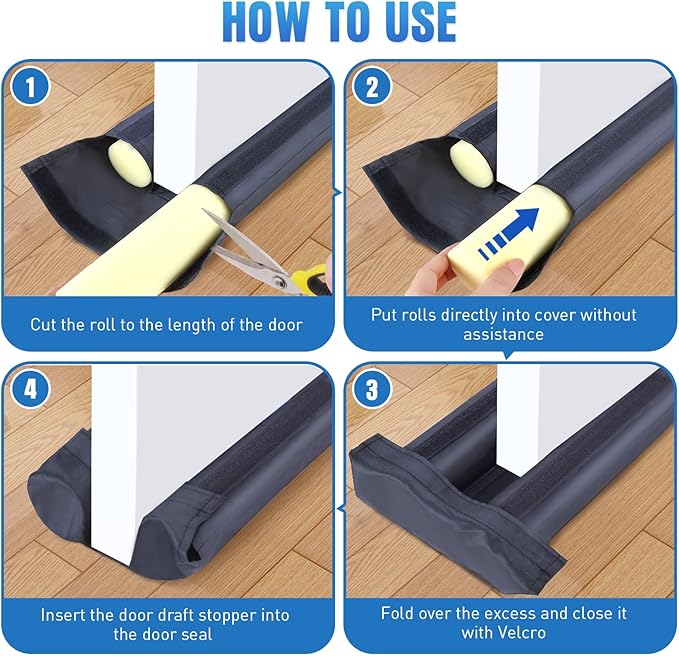 BlissTrends Door Draft Stopper Covers Gaps up to 2.36", Draft Stopper for Bottom of Door Soundproof, Windproof, Dustproof, Block Light, Insect Resistant, Under Door Draft Stopper 30 Inch (Grey)