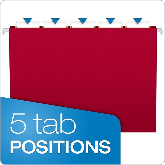 Pendaflex Hanging File Folders,Letter Size,Assorted Colors,1/5-Cut Adjustable Tabs,25 Per Box (81663),(Pack of 10)