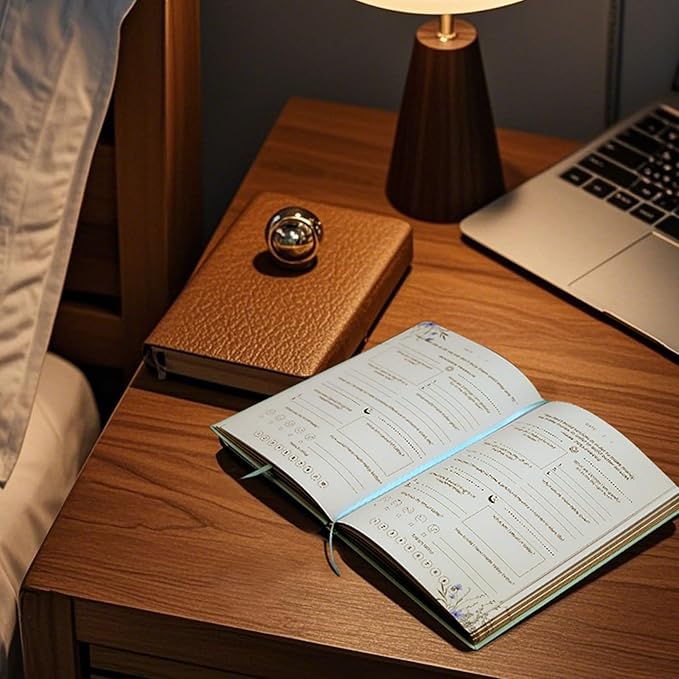 Gratitude Journal, Daily Reflection Journal for More Happiness, Mindfulness & Affirmation, Self Care Journals for Women & Men, 6 Inspirational Stickers and Ballpoint Pen,Blue