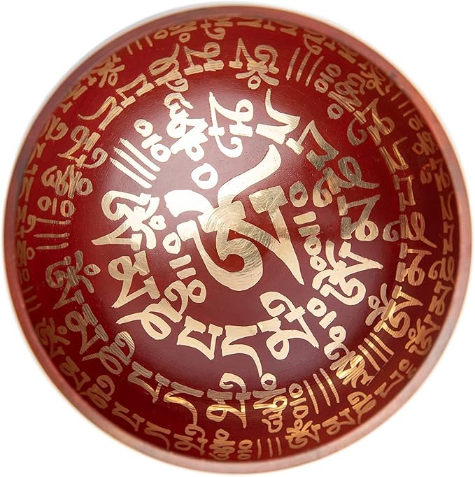 Tibetan Singing Bowl Set - Easy To Play for Beginners - Authentic Handcrafted Mindfulness Meditation Holistic Sound 7 Chakra Healing Gift by Himalayan Bazaar (Crimson)