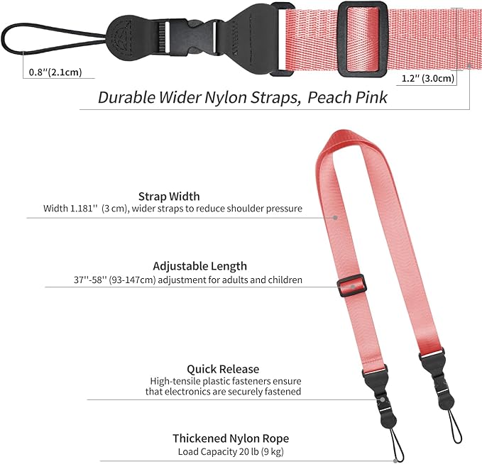 Adjustable Shoulder Strap, Nylon Camera Strap, Comfortable Neck Strap for iPad, Cellphone Tablet, Camera, Laptop, Binocular, Luggage Bag (Peach Pink Universal Lanyard)