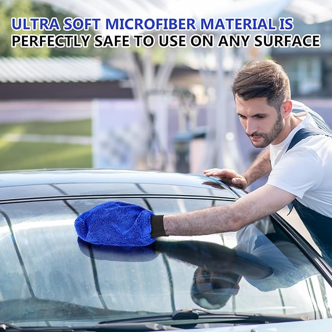 Teenyyou 6 Pcs Microfiber Dusting Mitt with Thumb, Washable Reusable Household Cleaning Mitt, Car Wash Gloves, Terry Dusting Gloves for Plant Wheel House Blinds Kitchen (Royal Blue, 9.84 x 7.87 Inch)