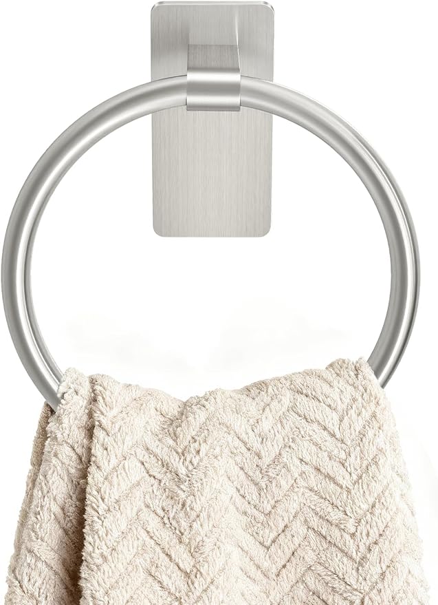 Brushed Nickel Towel Ring, Hand Towel Holder for Bathroom, Self Adhesive Hand Towel Rings for Bath, Kitchen, RV, No Drill Hole