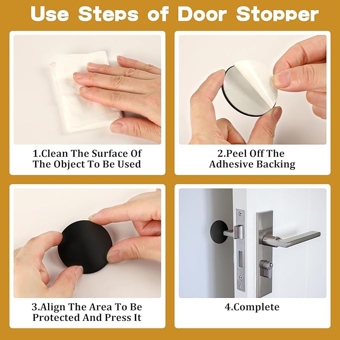 JULBEAR Door Stopper Wall Protector, Door Knob Stoppers with Strong Back Adhesive, Quiet, Shock Absorbent Silicone, Door Handle Bumpers Wall Surfaces Protector (12, Black)