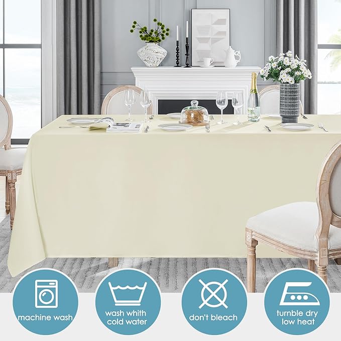 VidaFete Tablecloth 2 Pack 90 * 132inch Rectangle Table Cloth Polyester, Stain Wrinkle Resistant Polyester Dining Table Cover for Kitchen Dining Party Wedding Rectangular Buffet Decoration (Ivory)