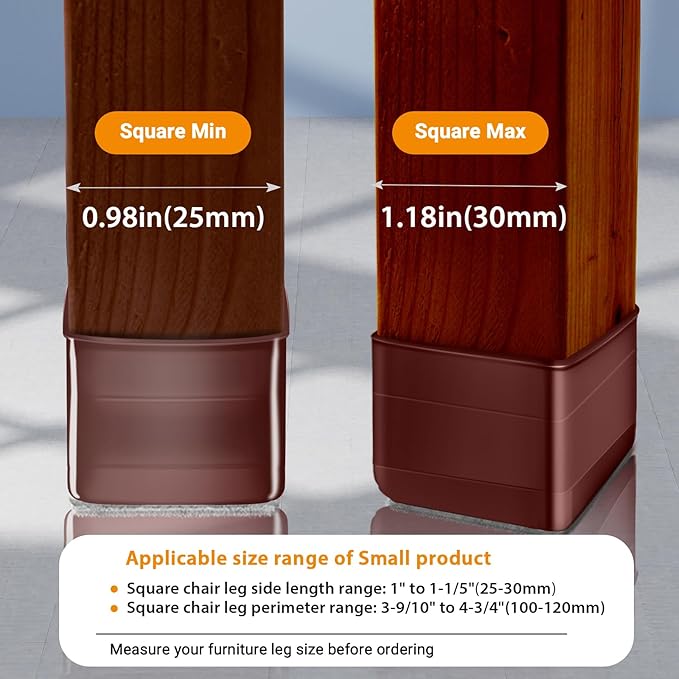 36Pcs Brown Square Chair Leg Floor Protectors, High Elastic Felt Furniture Pads for Hardwood Floors, Silicone Floor Protectors for Chairs, Chair Leg Caps Covers Socks (Small)