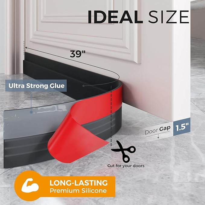 GroTheory 6 Pack Door Draft Stopper, Under Door Sweep for Exterior & Interior Doors, Weather Stripping Door Seal, Garage Window Blocker Noise Cold Air Insulation, Draft Guard Black 2" W x 39" L