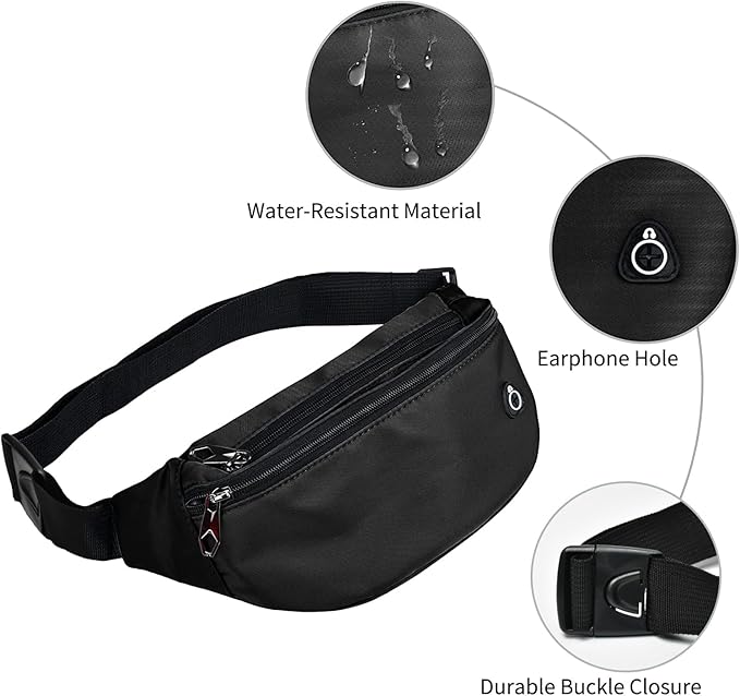 Fanny Packs for Men and Women, Waterproof Sports Waist Pack Bag for Travel Hiking Running Hands-free