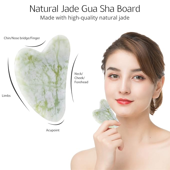 BAIMEI IcyMe Jade Roller & Gua Sha Set Face Roller and Gua Sha Facial Tools for Skin Care Routine and Puffiness, Self Care Gift for Men Women - Light Green