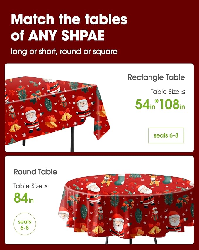 Pureegg Plastic Table Cloth Disposable 10 Pack, 54 x 108 Inch Table Cloths for Parties, Decorative Tablecloths for Rectangle Tables, Christmas Tablecloth Plastic, Leakproof & Sturdy, Christmas Red