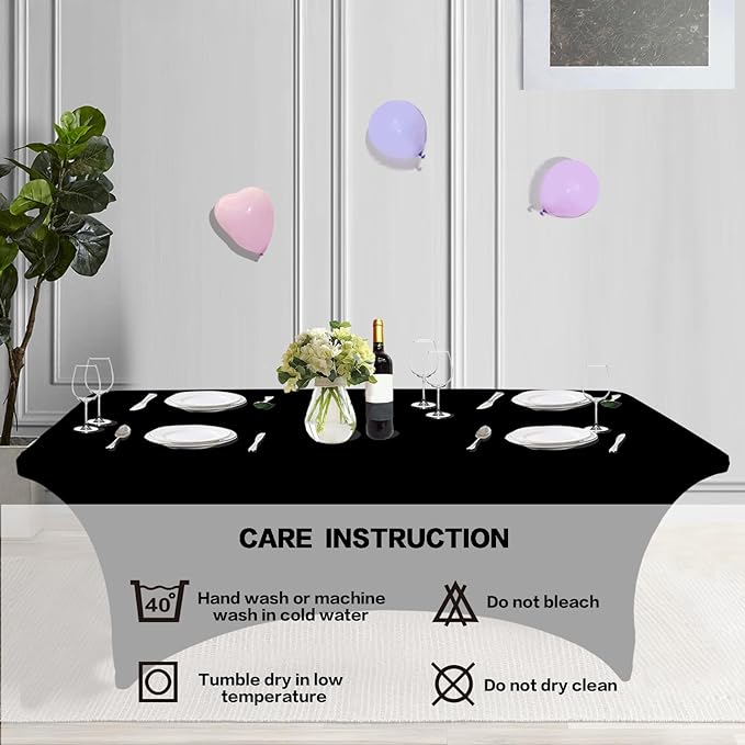 IVAPUPU 8FT Spring Table Cloth for Rectangular Fitted Events Stretch Black Table Covers Washable Cover Spandex Tablecloth Protector for Party, Wedding, Cocktail, Banquet, Festival