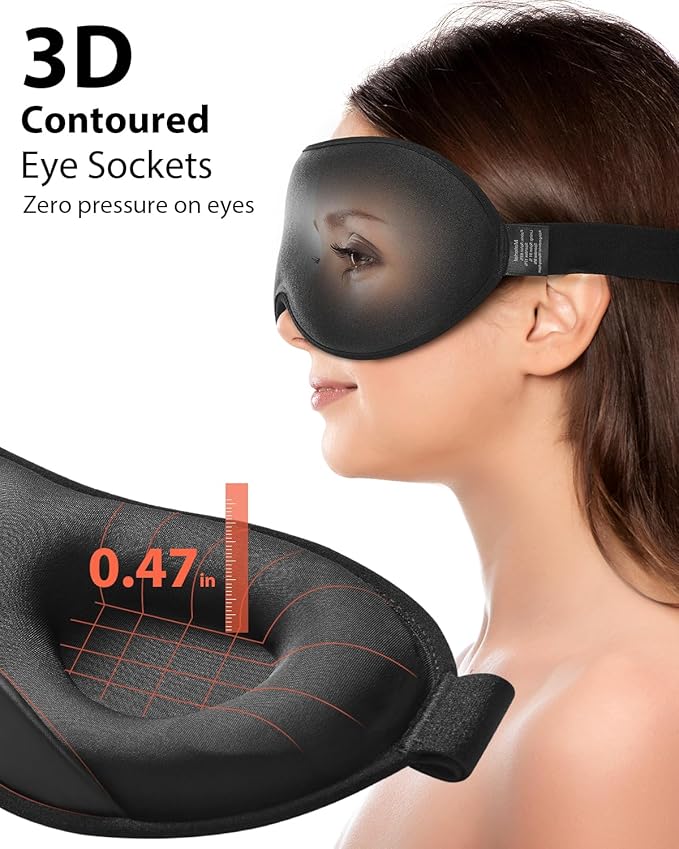 MABAO Weighted Sleep Mask - 100% Blackout Eye Mask for Sleeping for Women Men, 3D Contoured for Lash Extension, Zero Eye Pressure Memory Foam Cover, Soft Gentle Pressure Blindfold for Travel - Black