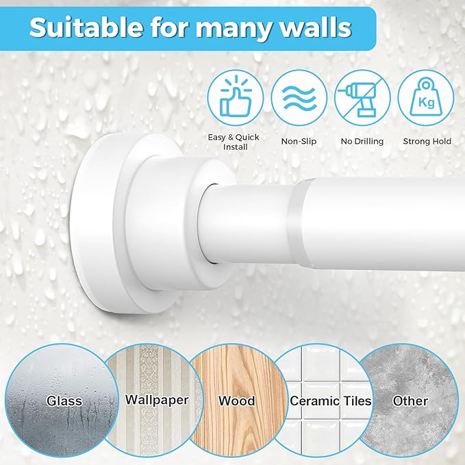Tension Curtain Rod 30 To 76 Inch White Tension Rods Adjustable Spring Loaded Curtain Rods 7/8" Curtains Rods No Drilling Tension Rods For Windows Bedroom Closet Doorway Door
