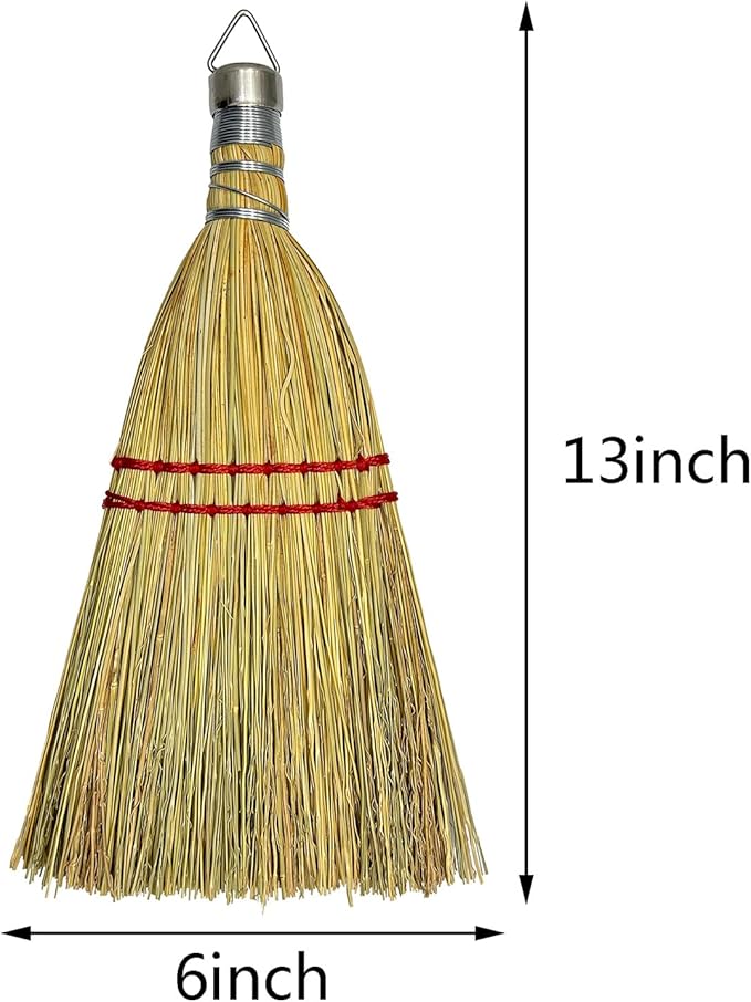 12 Inch Corn Handmade Broom Mini Whisk Made of Natural Corn Broom Straw with a Solid Metal Hang Design for Outdoor Car Porch Debris Dust Dirt Driveways Sidewalks Halloween