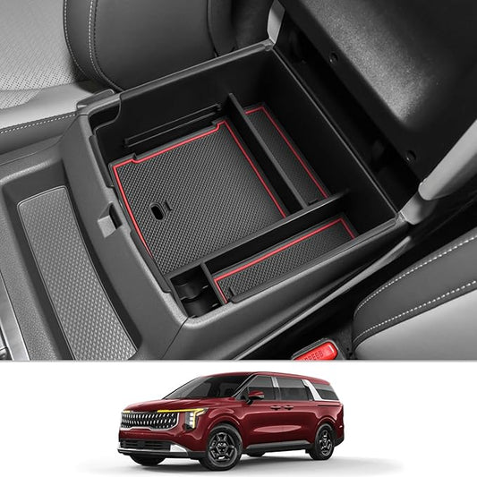 CDEFG Compatible with 2025 Kia Carnival Center Console Organizer Tray 2022-2025 Kia Carnival LX LXS EX SX SX Prestige Accessories Middle Console Organizer 2025 Carnival Armrest Storage Box(Red)