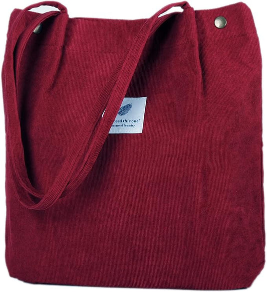Corduroy Tote Bag Cute Tote Bags for Women Shoulder Bag with Inner Pocket for Work Beach Travel and Shopping Grocery