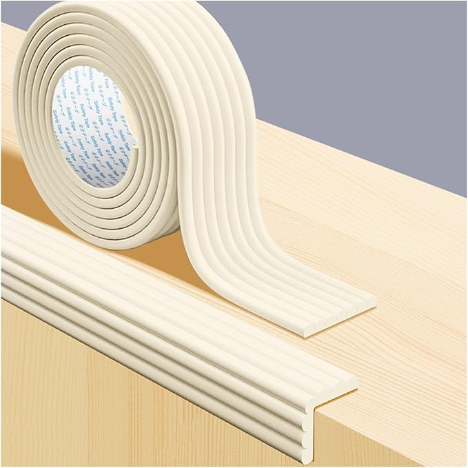 Proof Edge Corner Protector, 2pcs 78.7in/200cm Furniture Safety Bumpers Guard Padding, Soft NBR Rubber Foam Adhesive Cushion, Fireplace Cabinets Table Desk Edges & Sharp Corners (Beige)