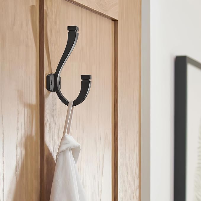 TUNNY Coat Hooks - 5 Pack Matte Black Towel Hooks Robe Hooks Decorative Wall Hooks for Bathroom Bedroom Kitchen Towel Robe Clothes Cabinet Closet Bathroom Hardware
