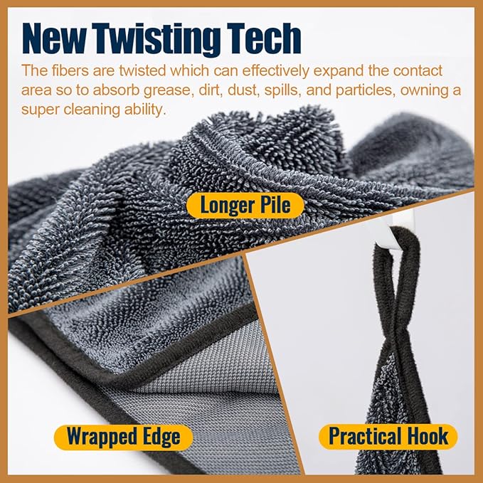 Airlab Microfiber Towels for Car Washing and Drying, Super Absorbent, Cleaning Cloth for Auto Detailing, Ultra Soft, Lint-Free, Streak-Free, 24 x 16 Inch, Pack of 2, Grey-Black, 600 GSM