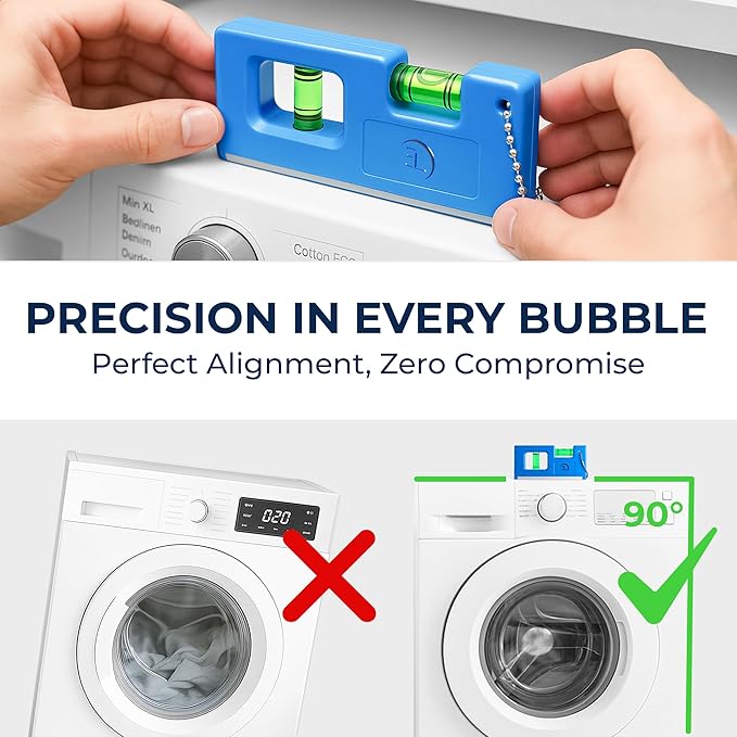 Anti Vibration Pads for Washing Machine with Tank Tread Grip | 8 Pack + Level | Check Compatibility, Fits Most Round Feet up to 1.75” | Stops Washer Dryer from Moving | Rubber Antivibration Stabilizer