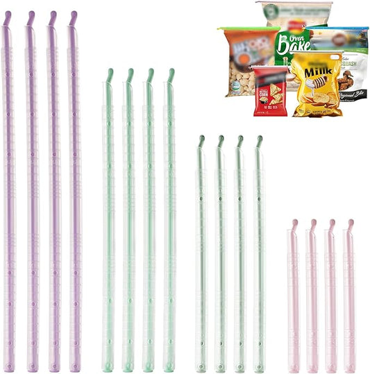 Food Sealing Sticks, Bag Clips 16 Pcs Reusable Bag Sealer Sticks Used For Sealing Various Sealable Snacks Cereal Foods Plastic Bag Sealers (S01-Nordic style)