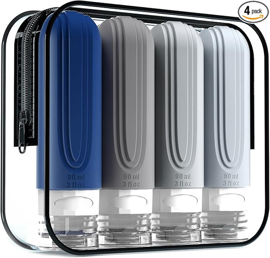 Mrsdry Travel Bottles for Toiletries, Tsa Approved 3oz Travel Size Containers BPA Free Leak Proof Refillable Liquid Silicone Squeezable Travel Accessories for Shampoo Conditioner Lotion (4 Pack)…