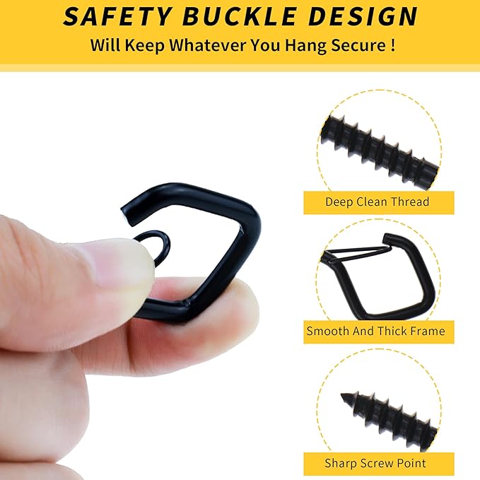 30 PCS Cup Screw-in Hanger Hooks with Safety Buckle, Windproof Screw Hooks Perfect for Hanging Outdoor String Lights, Plants, and Patio Lights,for Ceiling and Wall Mount, 2.2 Inches in Silver