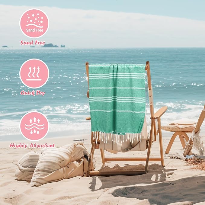 YSYJ 12 Pack Turkish Beach Towel Oversized Beach Towels 36"x71" Turkish Towel Soft Sand Free Quick Dry Lightweight Beach Towel Bath Towels Teal
