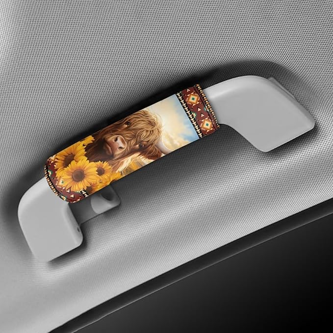 KUIFORTI Highland Cattle Sunflower Luggage Identifier for Suitcase Set of 2 Portable Handle Cover Reusable for Home Car