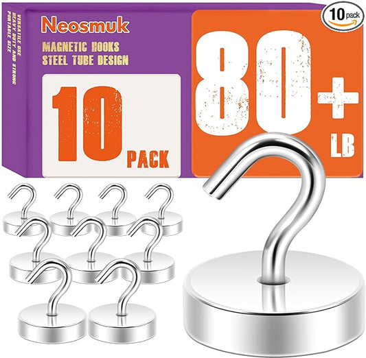 Neosmuk Magnetic Hooks, Cruise Ship Essentials, 80lb+ Heavy Duty Magnetic Hooks for Cruise Cabins, Refrigerator, Grill, Hanging, and Travel | Extra Strong Must-Haves Magnet Hook,Silver