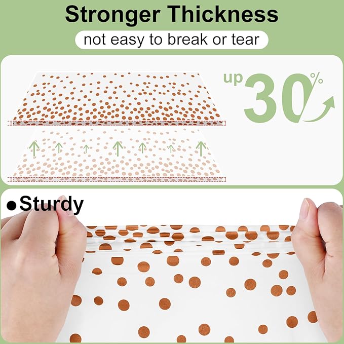 misaya 4 Packs Dot Disposable Table Cloth, 54 x 108 Inch Waterproof Plastic Tablecloth, Rectangle Rose Gold Dots in White Table Covers for Picnic, Birthday, Party