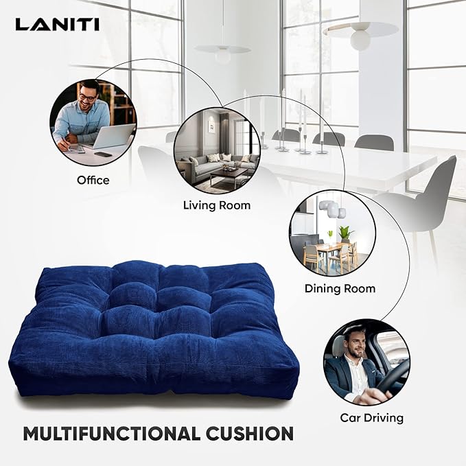 LANITI 24” Inch Extra Large Floor Cushions Tufted Floor Pillow for Adults Square Meditation Ultimate Comfort Oversized Pillows for Floor Cushion (Navy)