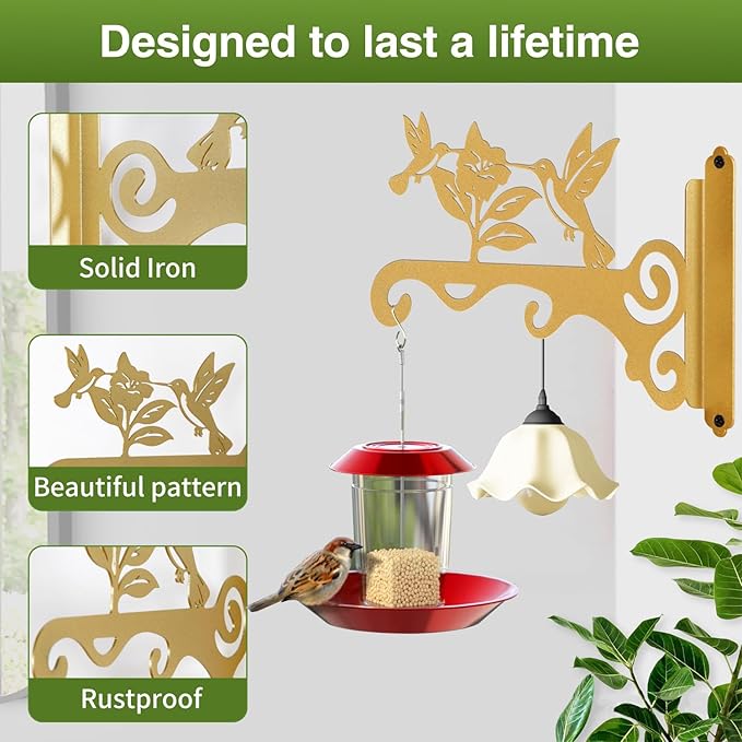 mekpiwu 2 Pack 4 Pack Elegant Bird Pattern Wall Hooks - 10/12/14 Inch Metal Plant Hangers for Indoor & Outdoor - Rust-Resistant Bracket for Plants, Feeders, Chimes, Lanterns (White-4Pack, 10 inch)