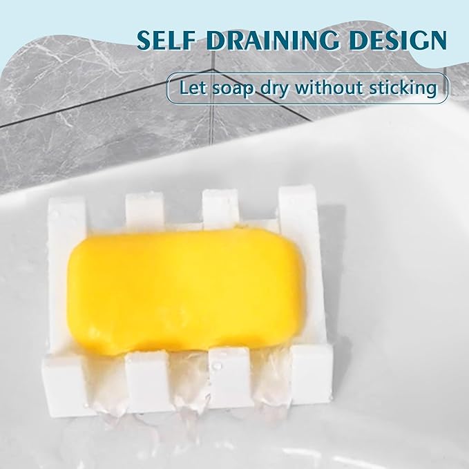 Self-Draining Soap Dish, Silicone Suction Cup Soap Holder, Bathroom Soap Dish for Bar Soap, Extends Soap Life, for Bathroom, Bathtub, Kitchen Sink, White - 2 Pack