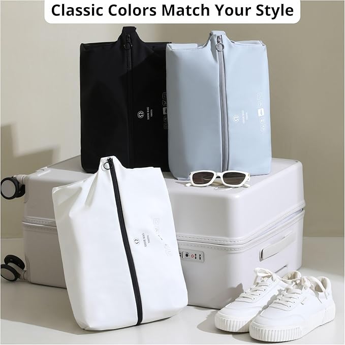 tianzong 2 Pack Double-Layer Fabric Wide-Opening Waterproof Travel Shoe Bag with Comfortable Handle (White)