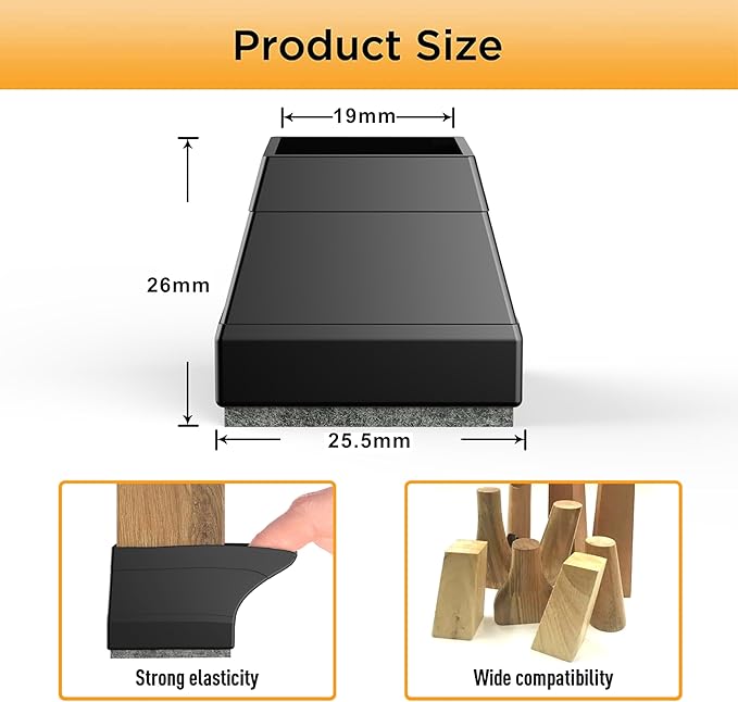 Square Chair Leg Protectors for Hardwood Floors, 16 Pcs Silicone Felt Furniture Leg Caps to Prevent Floor from Scratches and Reduce Noise, Easy to Move, (Black, Fit: 0.866-1.14").