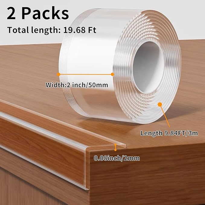 2-Pack Baby Proofing Edge Protector for Baby, 2in x 9.84Ft, Clear Edge Protector Strip Sharp Edge Wrap Cover Tape, Corner Bumpers for Furniture, Crib Rail Covers for Teething