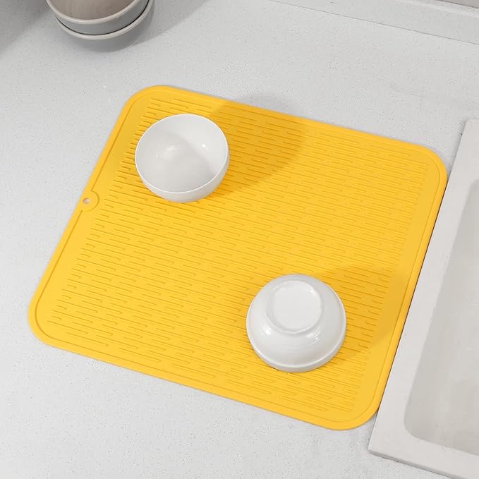MicoYang Silicone Dish Drying Mat for Multiple Usage,Easy clean,Eco-friendly,Heat-resistant Silicone Mat for Kitchen Counter or Sink,Refrigerator or Drawer Liner Yellow 2XL 24 inches x 18 inches