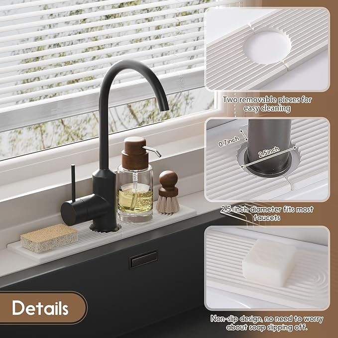 Faucet Mat for Kitchen Sink, Diatomite Quick Drying Tray, 15.8 Inch Kitchen Sink Splash Guard and Bathroom Stone Trays for Counter. Super Absorbent. White.