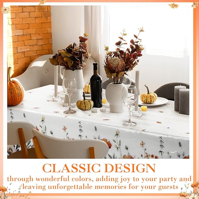 Ganeen 3 Pcs Fall Floral Tablecloth Disposable Plastic Table Covers Watercolor Wildflower Table Cover Waterproof Tablecloths for Autumn Birthday Wedding Party Decor, 54 x 108 Inch