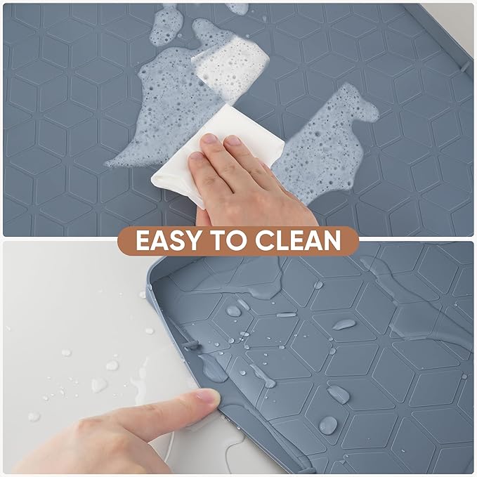BALEINE 34''×22'' Under Sink Mat, Waterproof Food Grade Silicone Undersink Mat, Cabinet Shelf Drip Tray, Under Sink Liner for Kitchen, Bathroom (Blue)