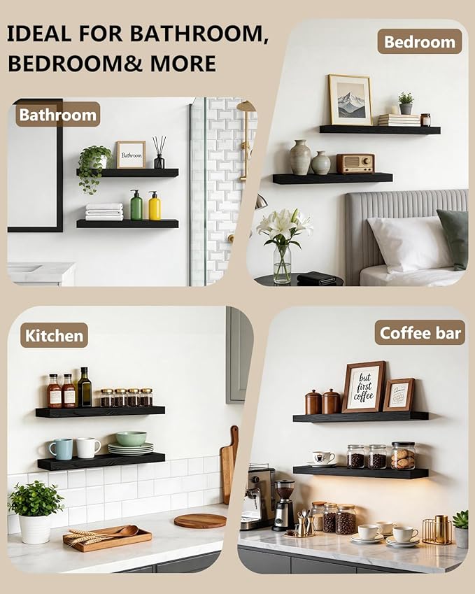 WALI Floating Shelves for Wall, 1 Tier Bathroom Storage Shelf Over Toilet, for Bedroom Bookshelf, Living Room Decor, Kitchen, Nursery, Laundry, Soundbar Floating Shelf Mount Under TV (CS101L), Black