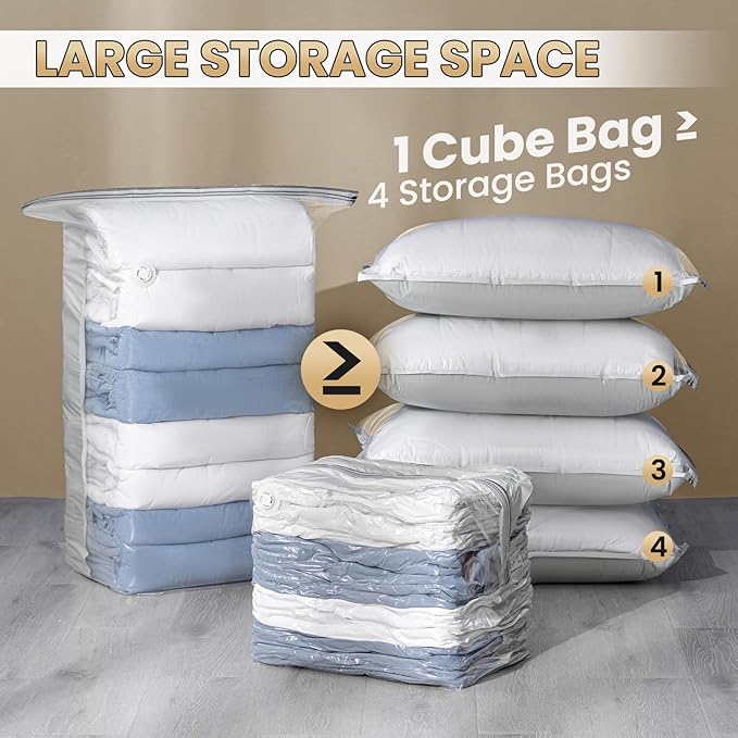 TAILI 6 Pack Vacuum Storage Bags, Cube Space Saver Bags Combo (3 Jumbo +3 Medium), Vacuum Seal Bags for Bedding, Clothing, Comforters, Blankets, Closet Organizer and Storage