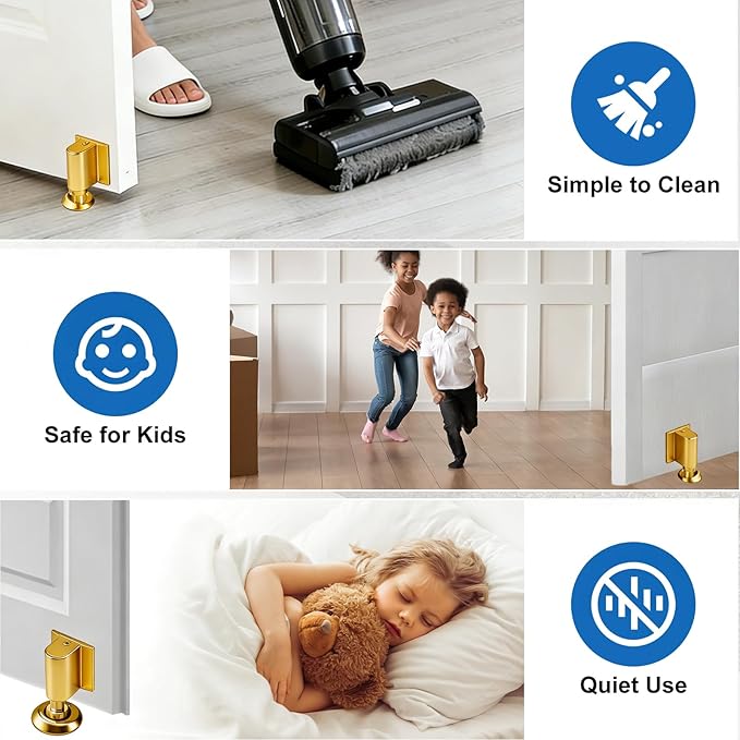 Upgraded Magnetic Door Stoppers, Retractable Bottom Door Holder, No-Drill Invisible Doorstops, Heavy-Duty Windproof Doors Wedge Stopper with Screws and Adhesive Pads (Brushed Gold)