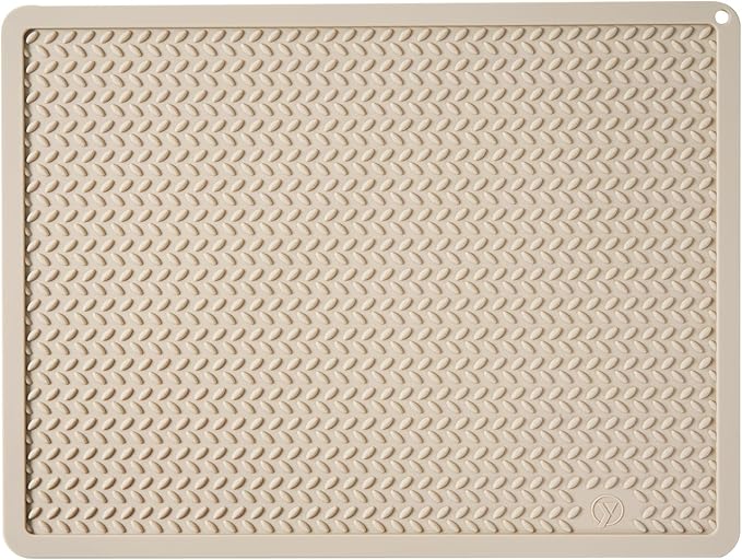 Silicone Drying Mat & Heat Resistant Mat for Kitchen Counter, Non-Slip Dishwasher Safe, Raised Edge for Dishes Bottles Sink (15.35x11.61in, Beige)
