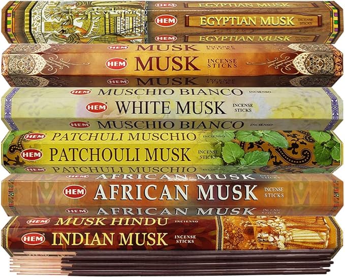 Hem Incense Sticks Variety Pack #17 and Incense Stick Holder Bundle with 6 Musk Fragrances