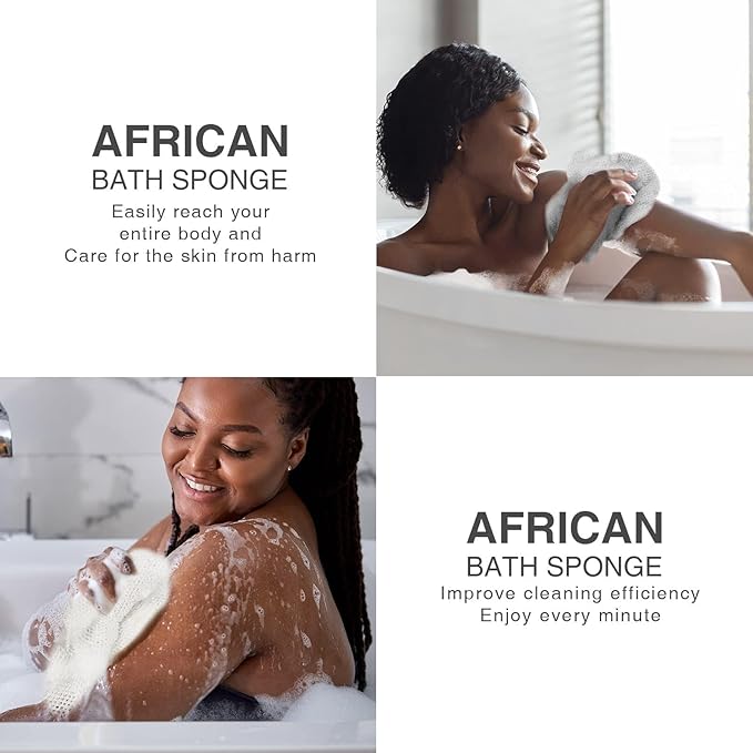 UJFQBH 3 Pieces African Net Sponge, African exfoliating net African Net Long Net Bath Sponge Exfoliating Shower Body Scrubber Back Scrubber Skin Smoother（Pink, Green, Off-White）