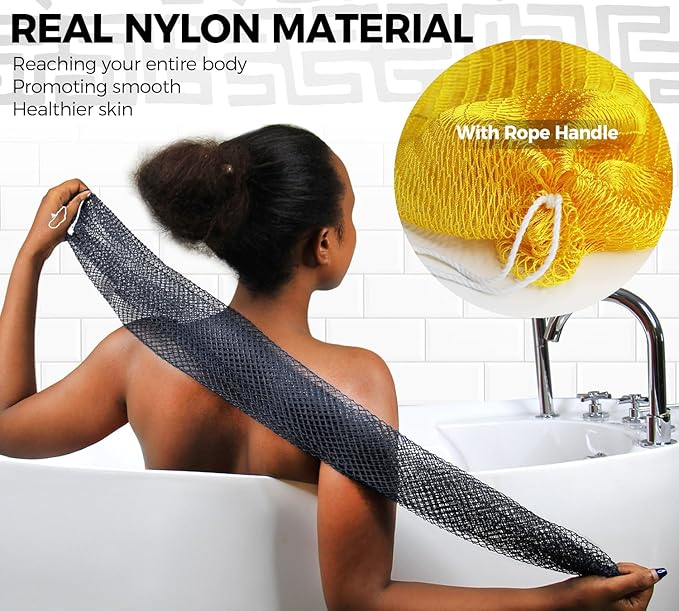 African Net Sponge Authentic - 2 Pieces Exfoliating Body Scrubber Bath Sponge York&Slate - Back Scrubber Washcloth for Shower - Real African Scrub Exfoliator Body Care Bathing Accessorie